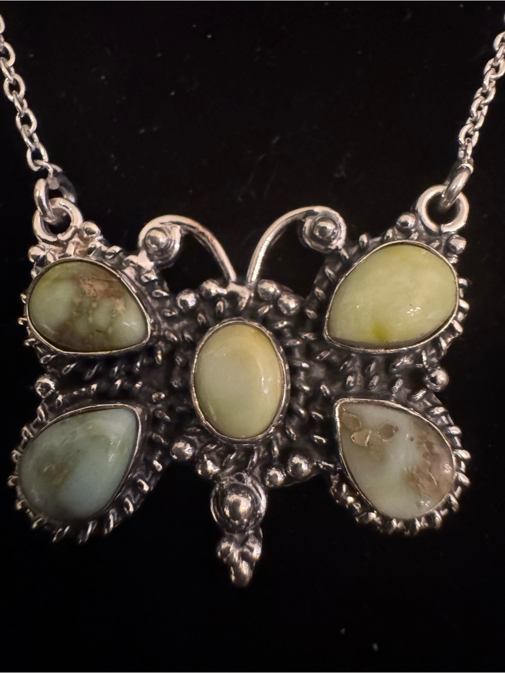 Sterling Silver Butterfly Pendant Necklace w/Paloma turquoise pale Green Stone